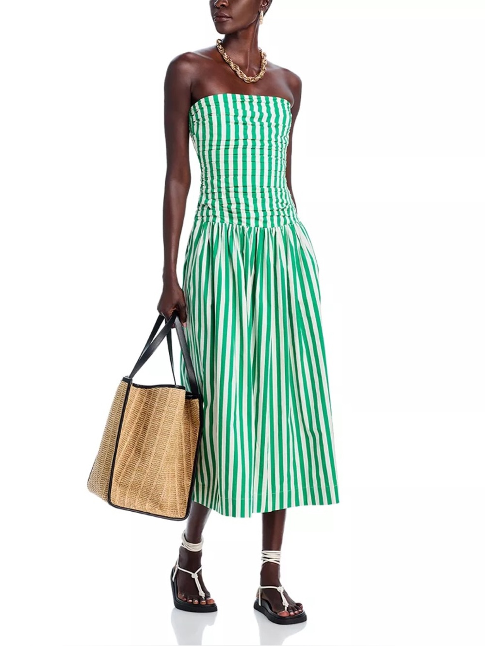 Striped Drop Waist Strapless Midi Dress - NWT